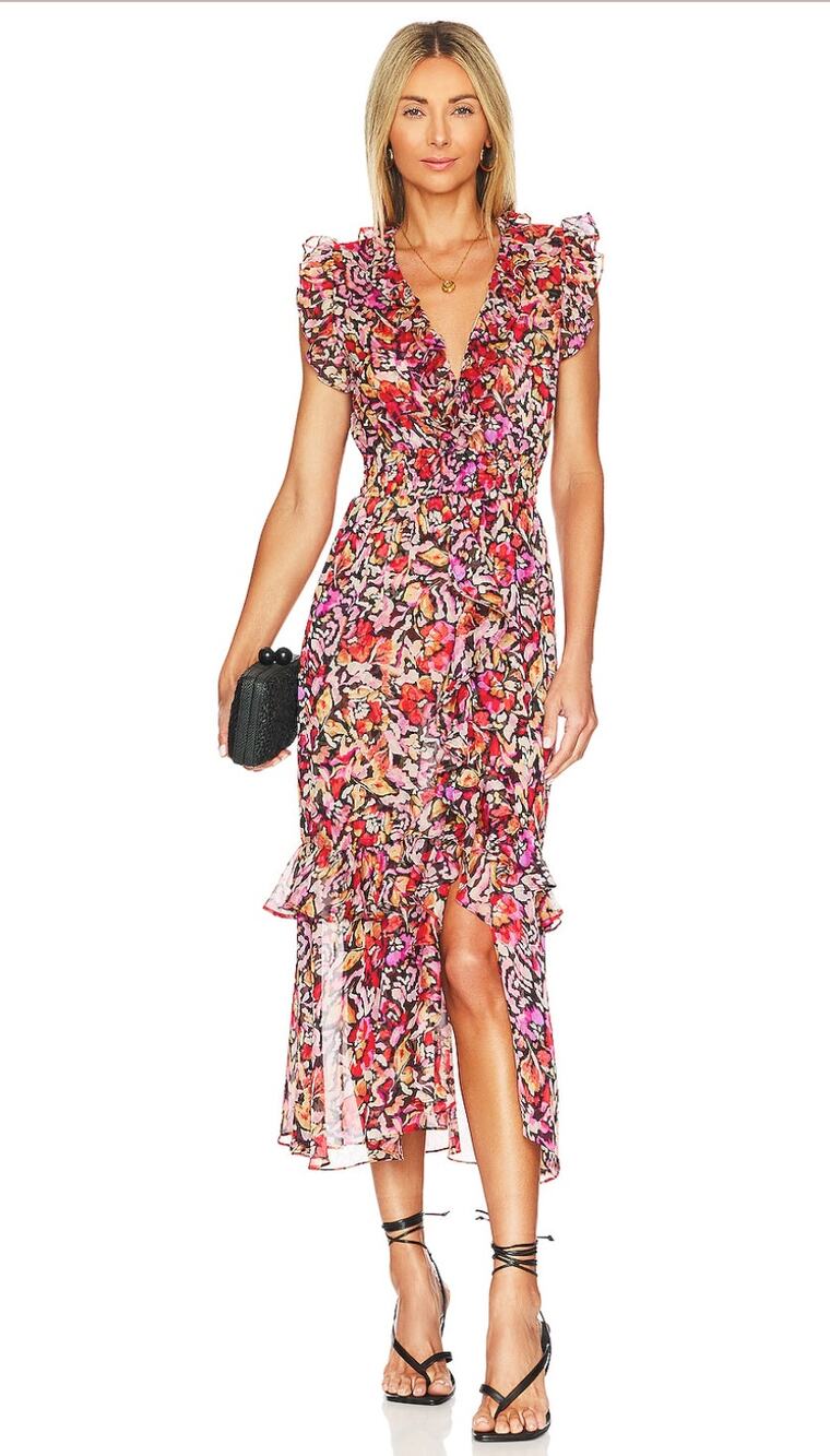 MISA Los Angeles Kidada Floral Print Midi Dress Multicolor Size Small
